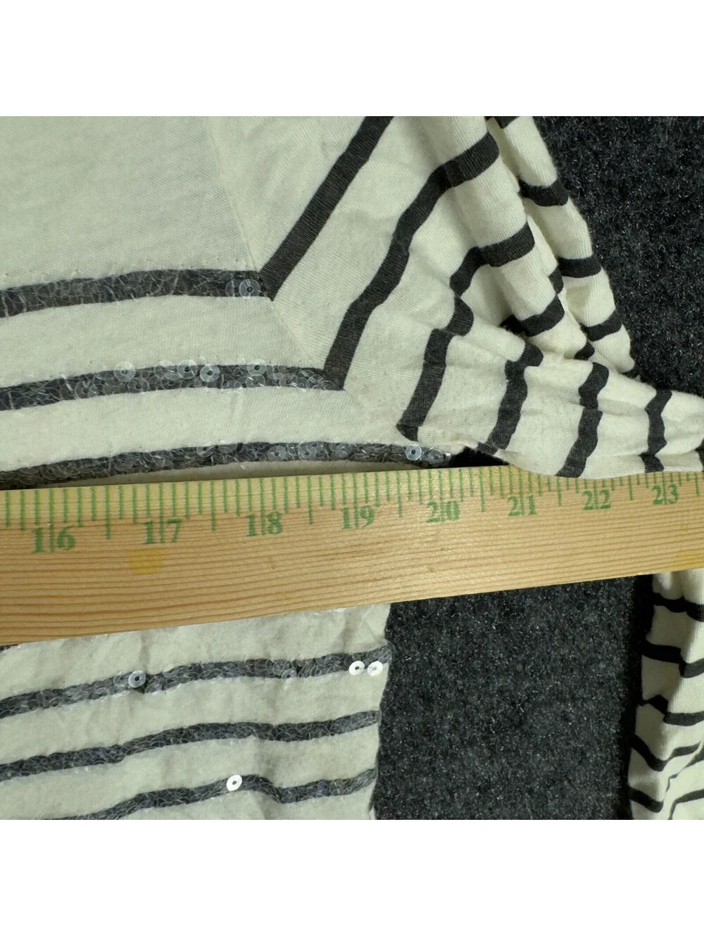 J. Crew Top Women L Large White Striped Sequin 3/4 Sleeve Round Neck Casual